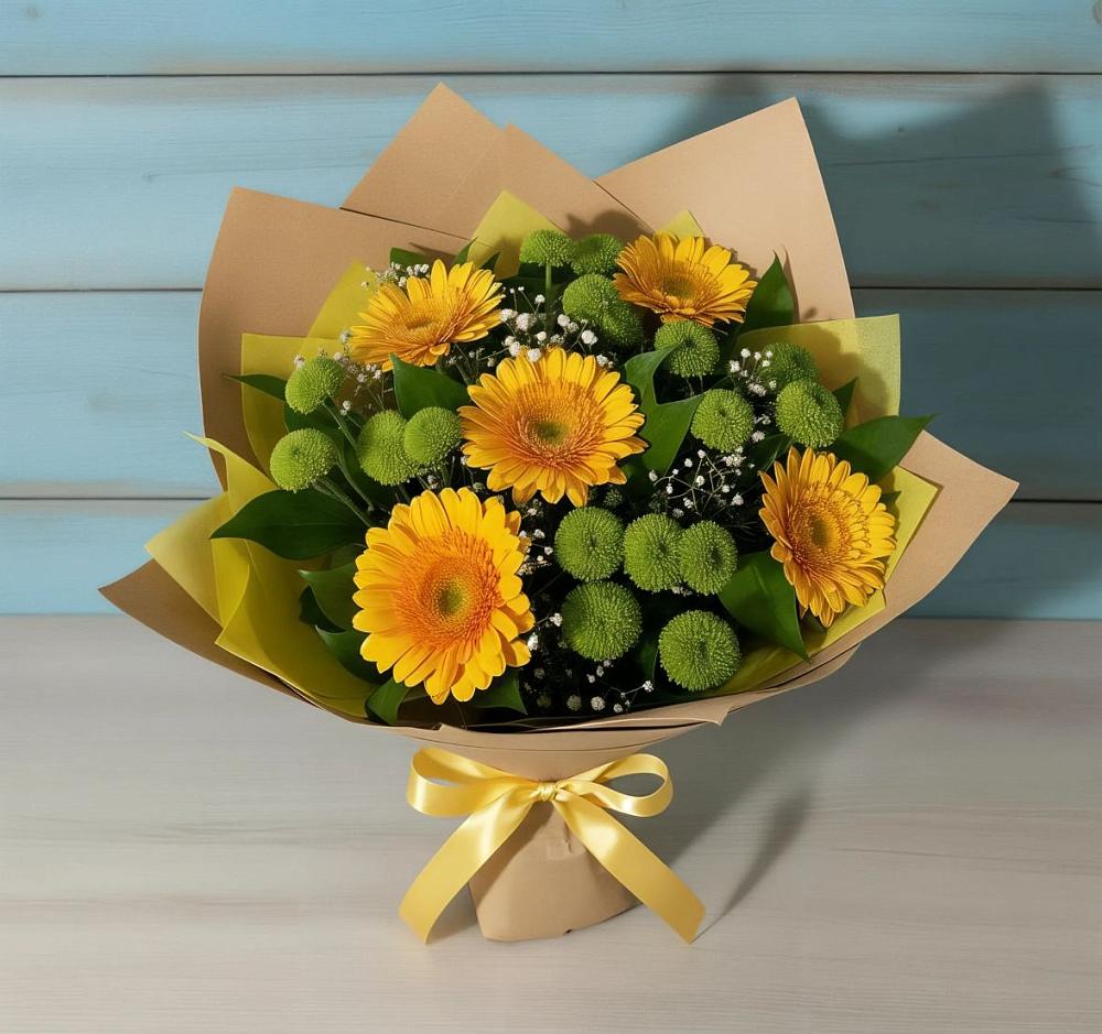 Букет цветов из: Герберы и Хризантемы в Сотниковском