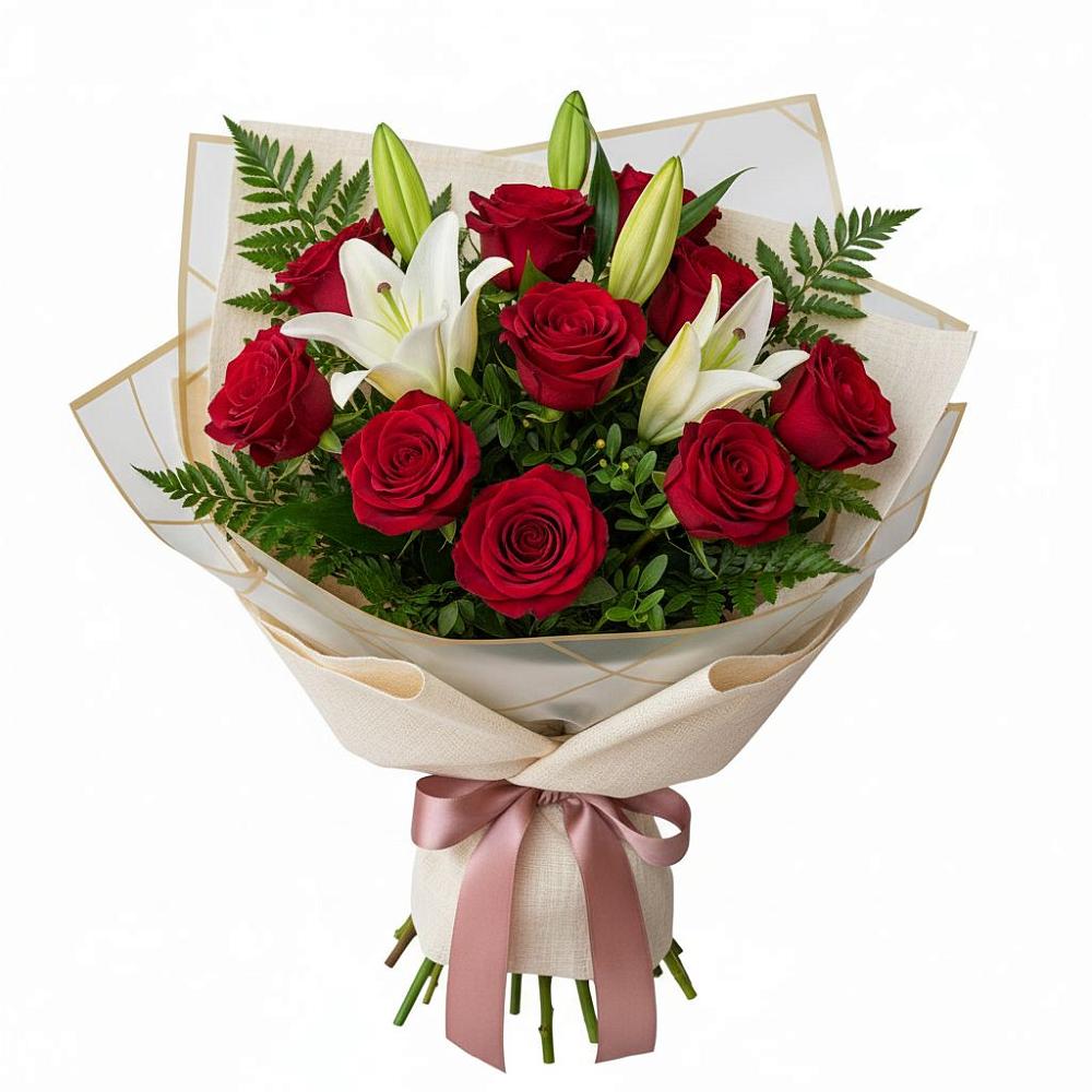 Букет цветов из: Лилии и Розы в Сотниковском