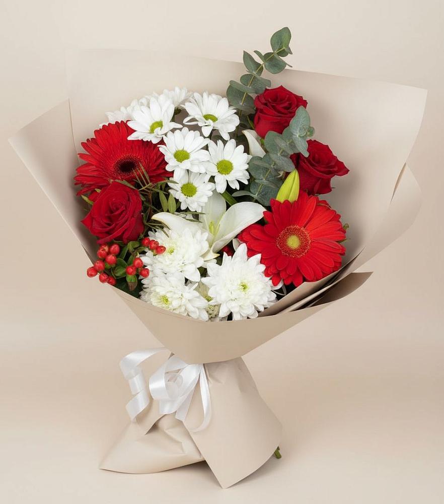 Букет цветов из: Розы, Хризантемы, Герберы и Лилии в Сотниковском