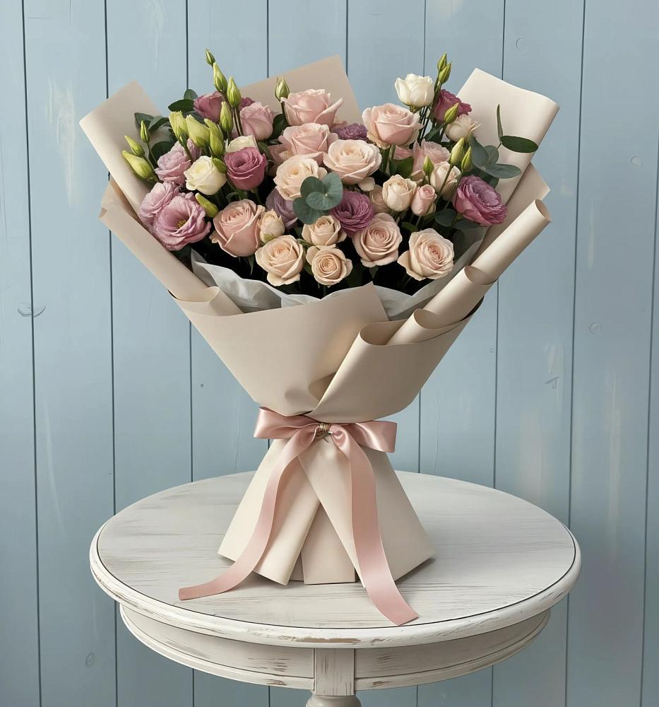 Букет цветов из: Розы и Лизиантусы в Сотниковском